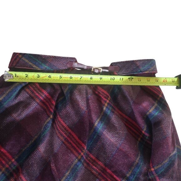 Vintage Midi Red Plaid Skirt Size 16 Dark Academia Preppy Fall Wool Blend Belted - Picture 9 of 9